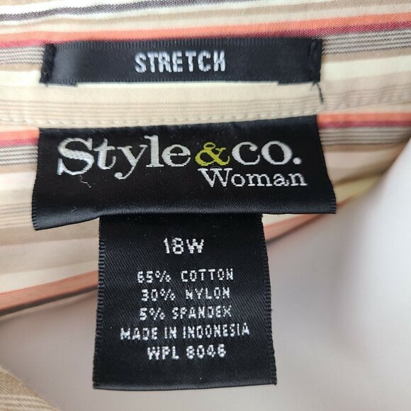 Style & Co Shirt Womens Plus Size 18W Brown Pink White Striped Button Down - Picture 5 of 6